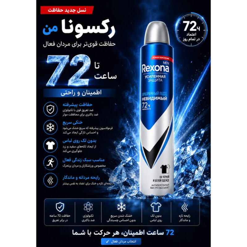 اسپری ضد تعریق مردانه رکسونا مدل Russ Invisible Ice 72H حجم 200 میلی لیتر - Image 2